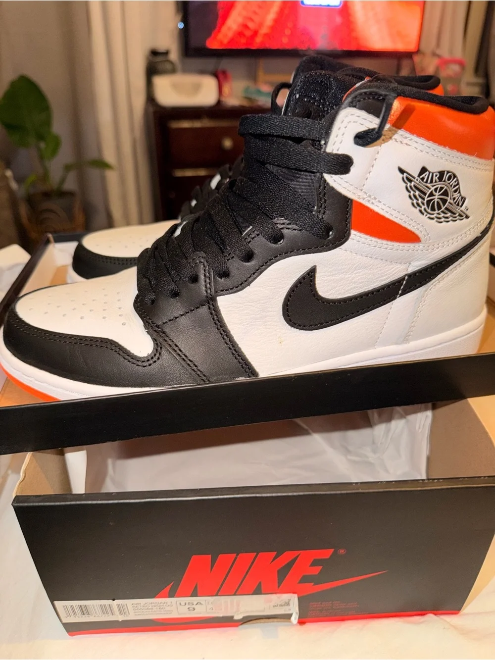 Jordan Men's High-Top Sneakers — Black/White with Orange Accent